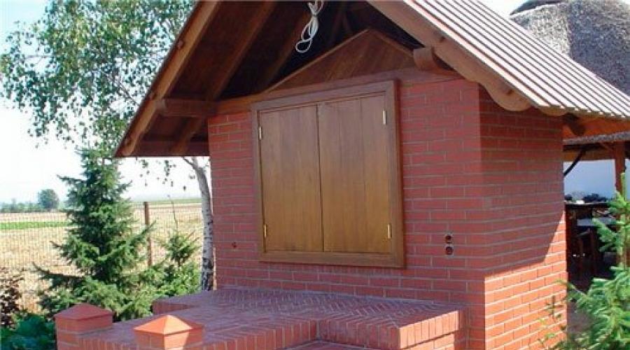 Do-it-yourself homemade brick smokehouse.  Two in one - a stove with a barbecue and a smokehouse made of brick.  Smokehouse for hot and cold smoking