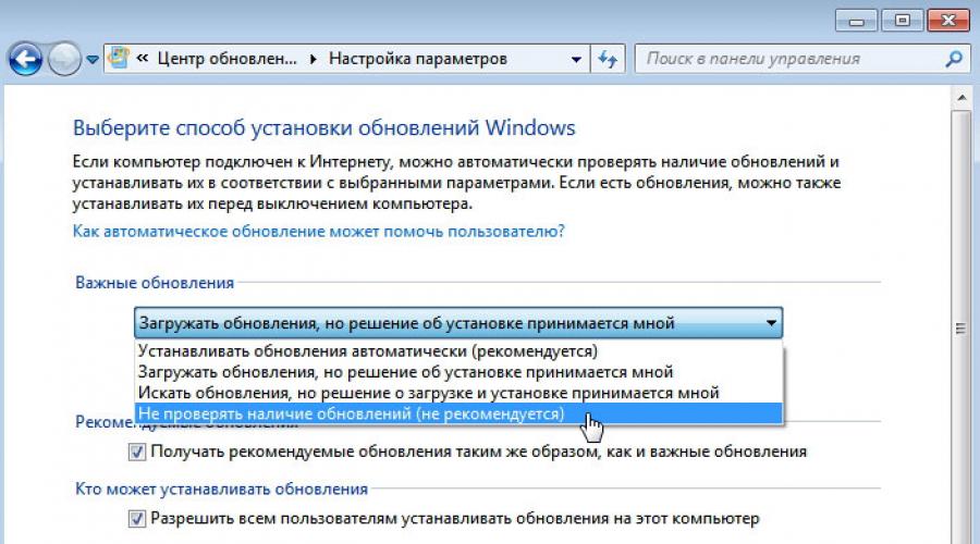 Instalação rápida de atualizações do Windows 7 Diferentes maneiras de atualizar o Windows manualmente.  Procure atualizações, mas a decisão de baixar e instalar é minha