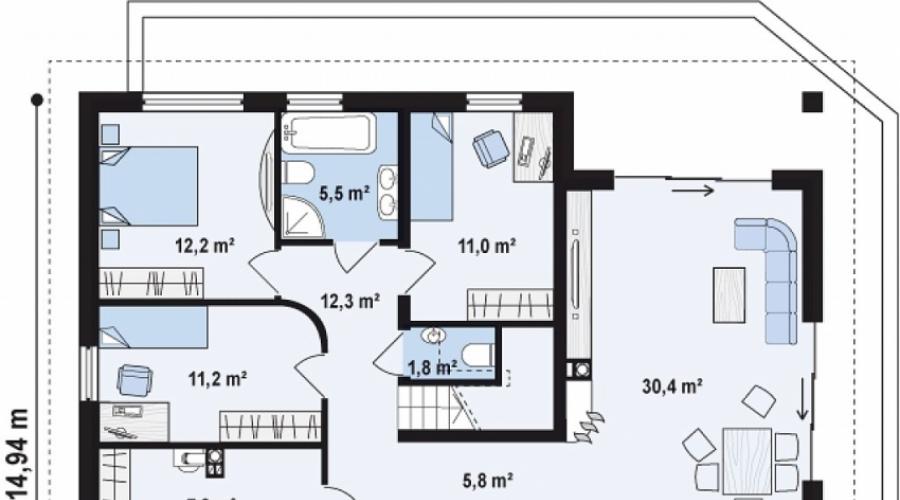 Las viviendas con garaje de Alfaplan son rentables y cómodas.  Los mejores proyectos de casas con garaje bajo un mismo techo (50 fotos) de varias opciones de alojamiento Un proyecto detallado de una casa con garaje y armario.