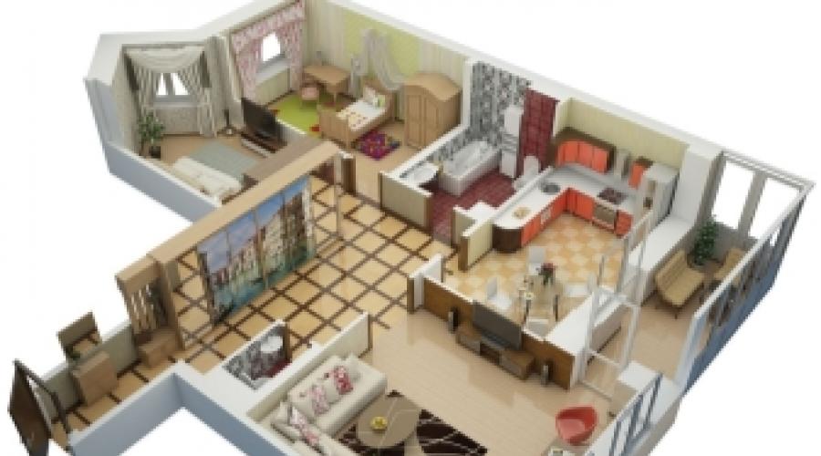 Layout of a three-room apartment.  Typical layouts of apartments: Brezhnevka, Stalinka and Khrushchev Standard footage of a three-room apartment