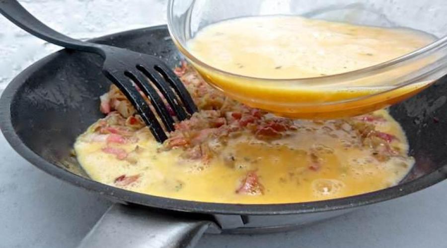 Omlet z jajek i mleka z kiełbasą.  Bujny omlet z mlekiem i kiełbasą - przepis fotograficzny krok po kroku, jak gotować na patelni