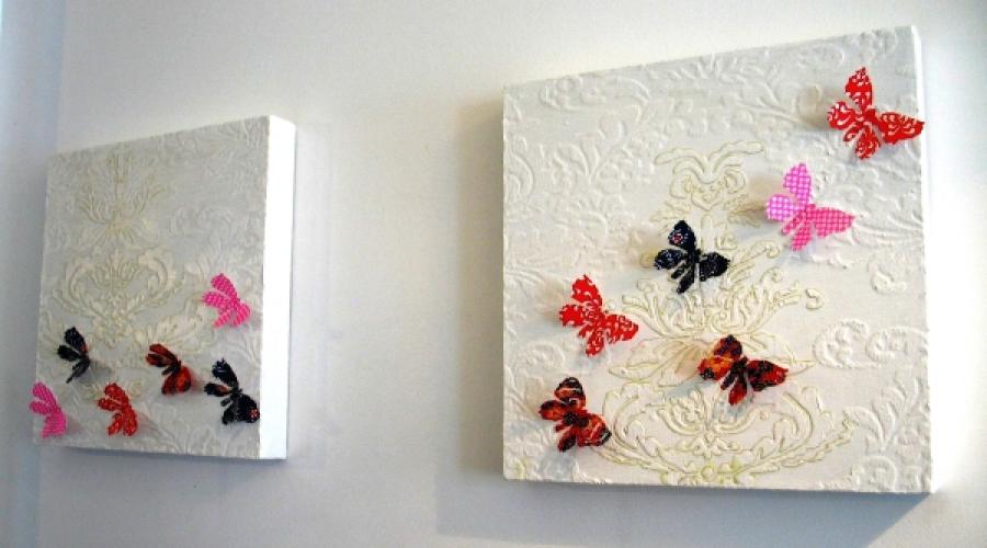 Do-it-yourself voluminous paper butterflies on the wall.  We make a panel of butterflies with our own hands.  What material to use