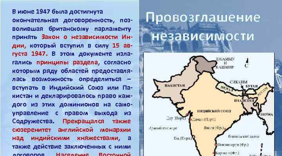 India after World War 2 presentation.  India's independent development after the end of World War II.  Questions and tasks