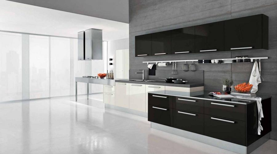 Шторы на кухню. Черно-белые шторы: отличное сочетание и гармония в интерьере (160 фото) Интерьер черно белой кухни шторы