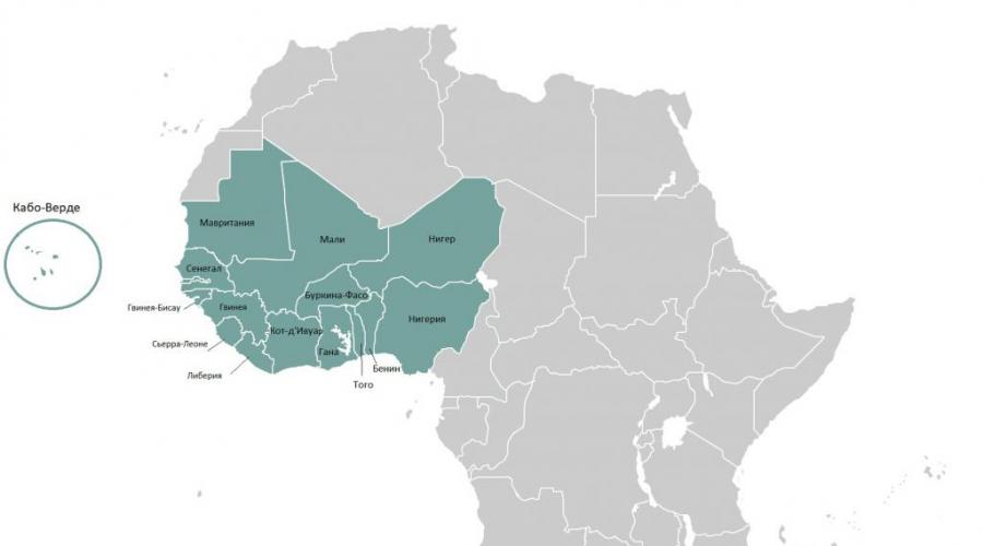 Region Afryki Zachodniej.  Afryka Zachodnia ogólne informacje o regionie na kontynencie afrykańskim